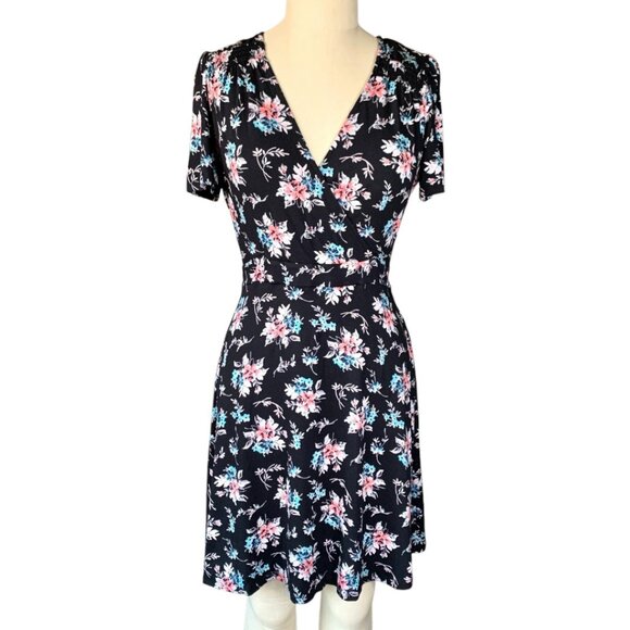 Billie & Blossom Short Sleeve Black Floral Dress Goth Dark Fairy Academia Boho - Picture 1 of 10